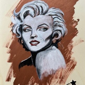 Pintura de Madonna y Marilyn Monroe fusionadas, resaltando su parecido icónico y su influencia en la cultura popular. Arte moderno sobre madera